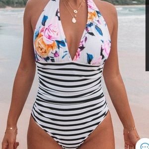 NEW Adorable one piece XL striped/floral swimsuit